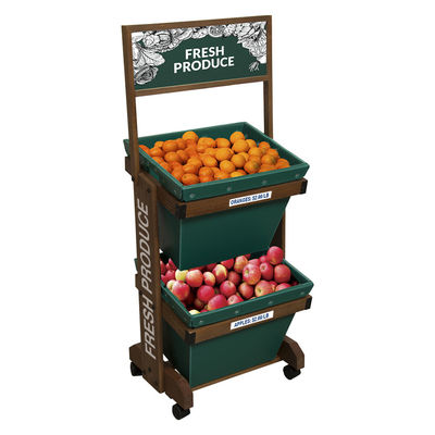 jakość  2 Layers Display Vegetable Rack For Shop Wooden Fruit Display Stand With Removable Basket fabryka