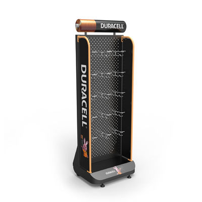 jakość  AA Battery Point Of Sales Displays Pegboard Floor Stand With Hanging Hooks fabryka