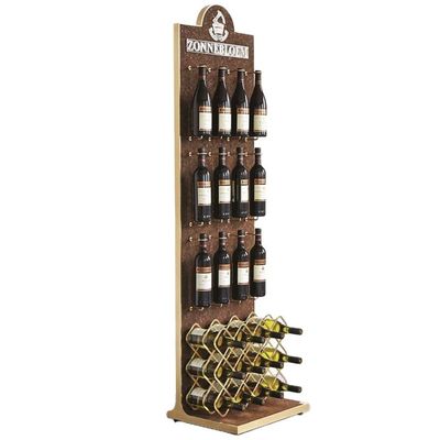 Dostosowany wolnostojący stojak na wino Stojak na wino Przechowywanie drewna Drewniana półka ekspozycyjna na bar