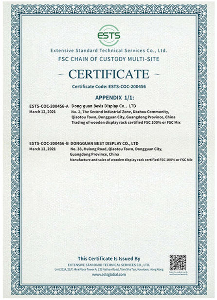 Chiny Dongguan Bevis Display Co., Ltd Certyfikaty